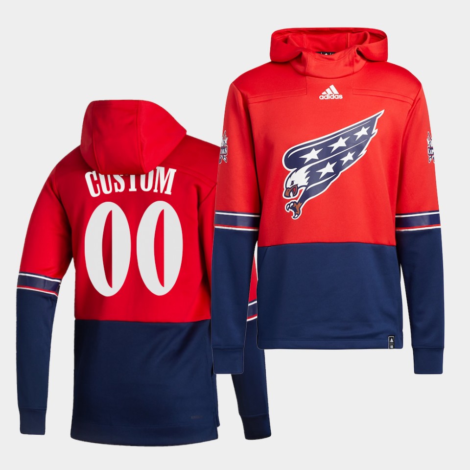 Men Washington Capitals #00 Custom Red NHL 2021 Adidas Pullover Hoodie Jersey